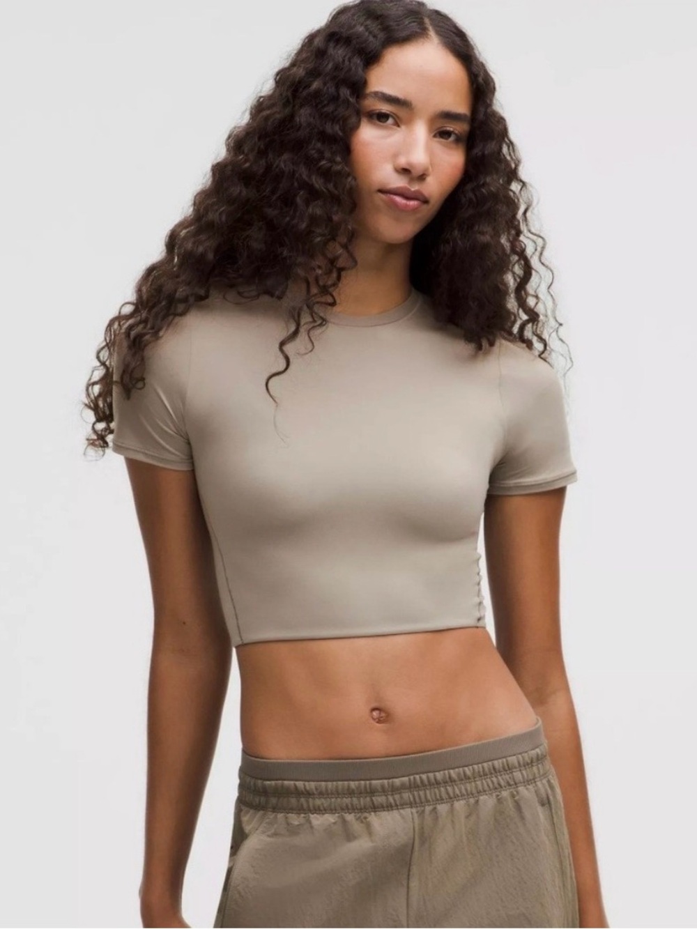 Lululemon Wundermost ultra soft nulu crewneck cropped t shirt in taupetastic